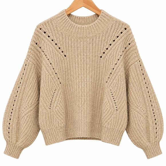 LOFT Sweaters - LOFT Sweater Womens 2XL Beige Mock Neck Chunky Knit Cotton Merino Wool Blend NWT